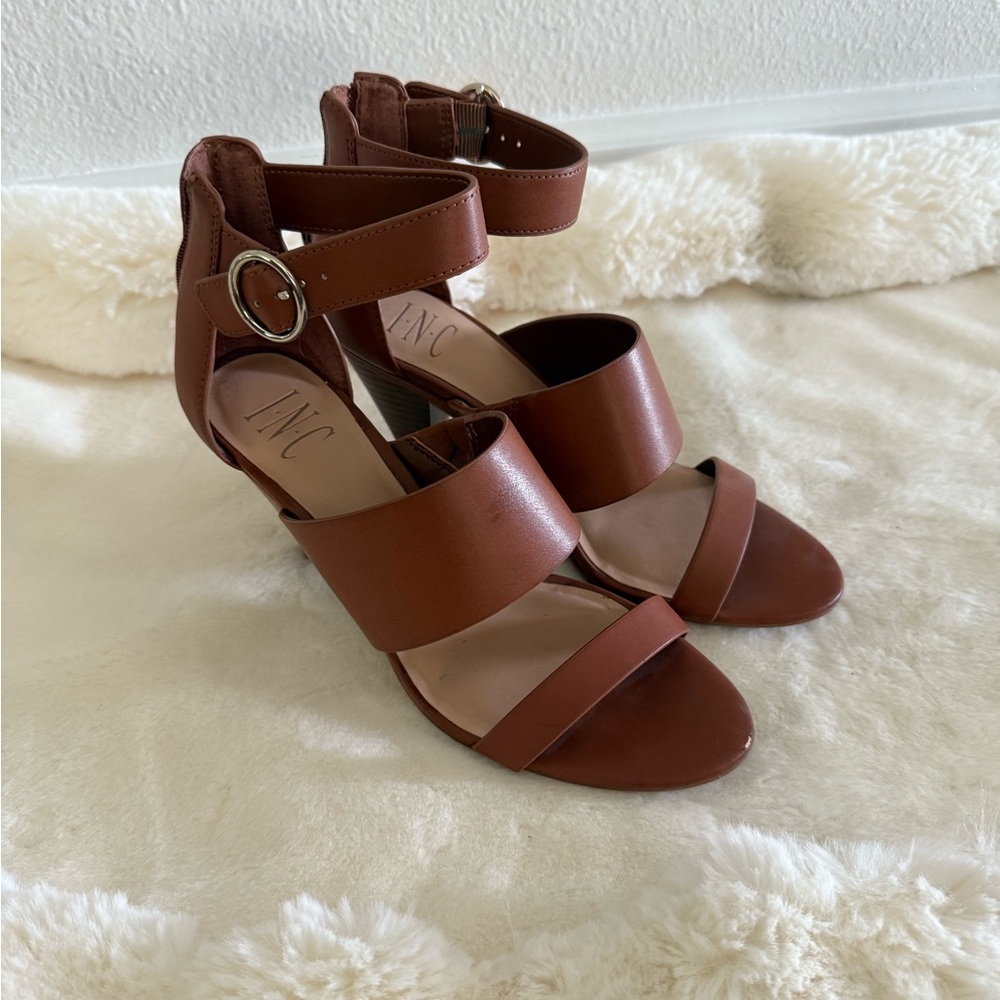INC International Concepts Women's Tan Ankle Strap Sandals